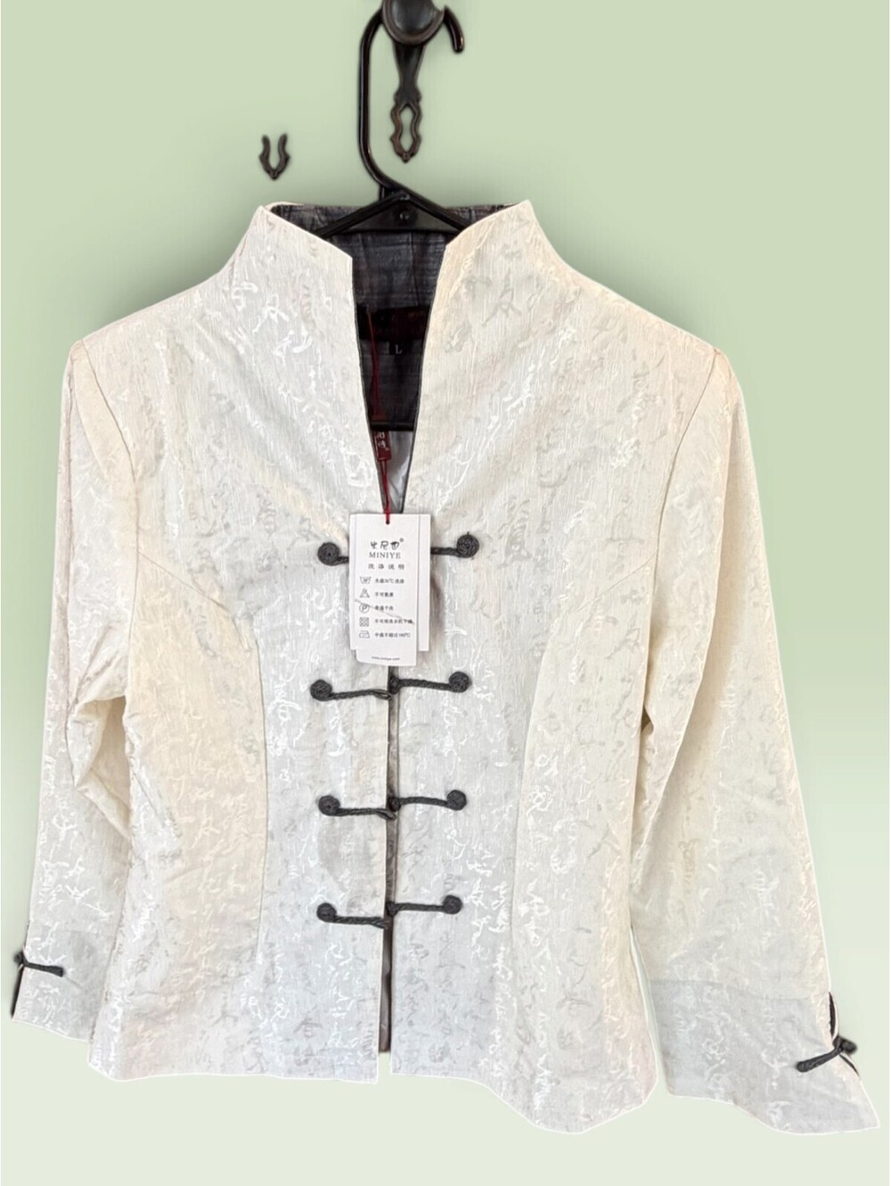 MINIYE Elegant White Brocade Chinese Style Jacket Size L